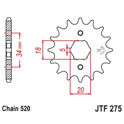Zębatka przód JT , 15z rozmiar 520 (JTF275.15) Zębatka przód JT , 15z rozmiar 520 (JTF275.15)