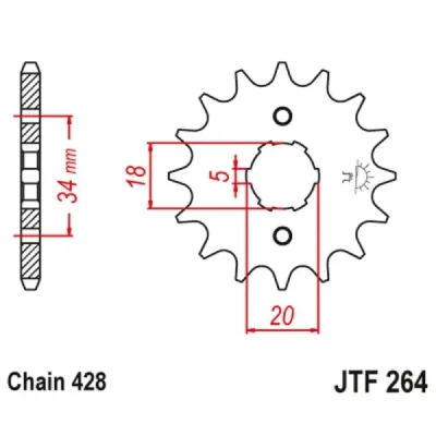 Zębatka przód JT , 17z rozmiar 428 (JTF264.17) Zębatka przód JT , 17z rozmiar 428 (JTF264.17)