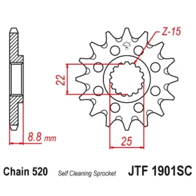 Zębatka przednia JT F1901-16SC, 16Z, rozmiar 520 Racing Zębatka przednia JT F1901-16SC, 16Z, rozmiar 520 Racing