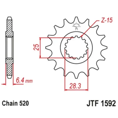 Zębatka przednia JT F1592-16, 16Z, rozmiar 520 Zębatka przednia JT F1592-16, 16Z, rozmiar 520