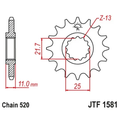 Zębatka przód JT , 15z rozmiar 520 (JTF1581.15) Zębatka przód JT , 15z rozmiar 520 (JTF1581.15)