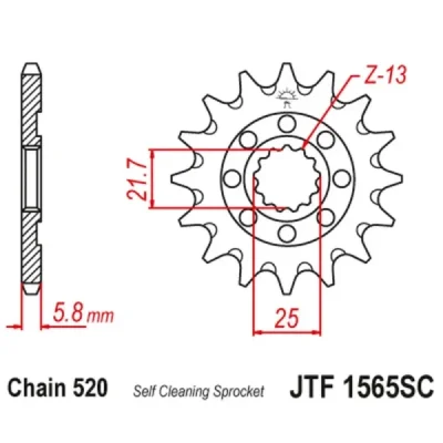 Zębatka przednia JT F1565-13SC, 13Z, rozmiar 520 Racing Zębatka przednia JT F1565-13SC, 13Z, rozmiar 520 Racing