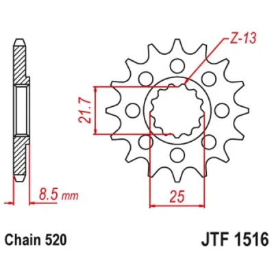 Zębatka przednia JT F1516-16, 16Z, rozmiar 520 Racing Zębatka przednia JT F1516-16, 16Z, rozmiar 520 Racing