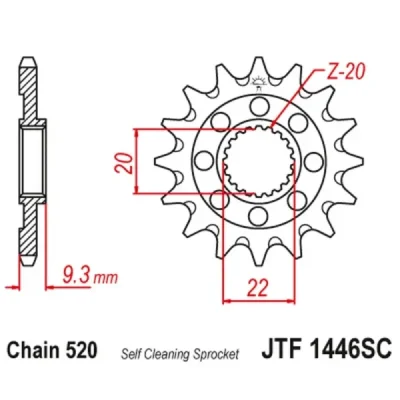Zębatka przednia JT F1446-14SC, 14Z, rozmiar 520 Racing Zębatka przednia JT F1446-14SC, 14Z, rozmiar 520 Racing