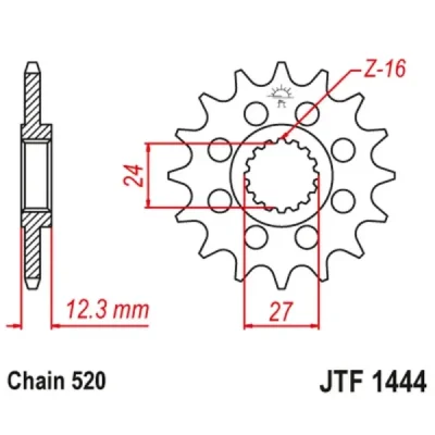 Zębatka przednia JT F1444-16, 16Z, rozmiar 520 Racing Zębatka przednia JT F1444-16, 16Z, rozmiar 520 Racing