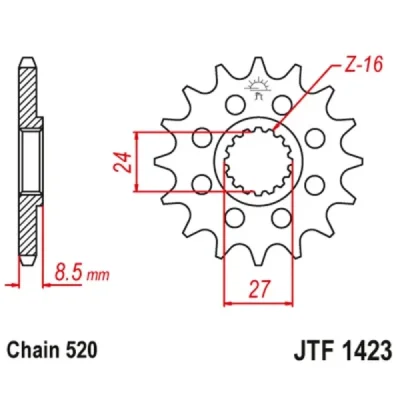 Zębatka przednia JT F1423-17, 17Z, rozmiar 520 Racingwąskie zęby średnica wewnętrzna 24/27 Zębatka przednia JT F1423-17, 17Z, rozmiar 520 Racingwąskie zęby średnica wewnętrzna 24/27