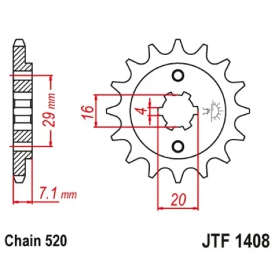 Zębatka przód JT , 15z rozmiar 520 (JTF1408.15) Zębatka przód JT , 15z rozmiar 520 (JTF1408.15)