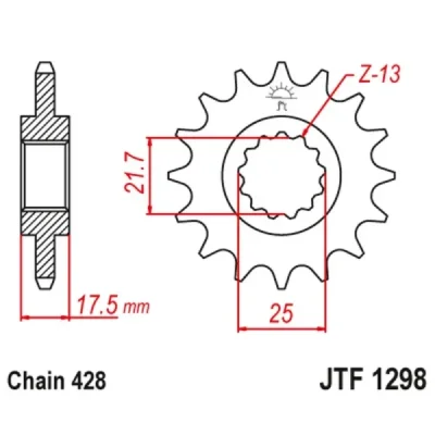 Zębatka przód JT , 13z rozmiar 428 (JTF1298.17) Zębatka przód JT , 13z rozmiar 428 (JTF1298.17)
