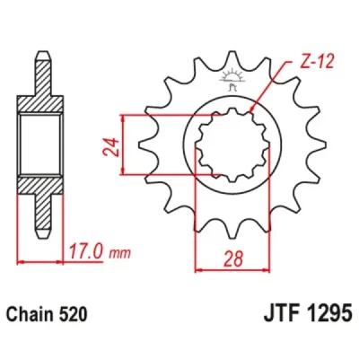 Zębatka przednia JT F1295-14, 14Z, rozmiar 520wąskie zęby średnica wewnętrzna 24/28 Zębatka przednia JT F1295-14, 14Z, rozmiar 520wąskie zęby średnica wewnętrzna 24/28