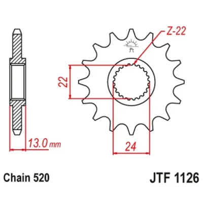Zębatka przód JT , 16z rozmiar 520 (JTF1126.16) Zębatka przód JT , 16z rozmiar 520 (JTF1126.16)