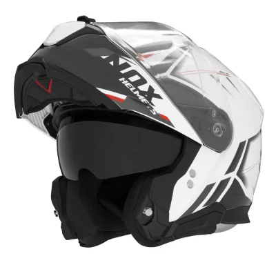 Kask szczękowy N967 Synchro biały/czerwony L z blendą - NOX