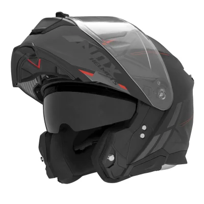 Kask szczękowy N967 Synchro czarny/czerwony/szary mat M z blendą - NOX
