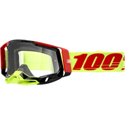 Gogle Racecraft 2 Wiz żółty fluo/czerwony/czarny szybka przeźroczysta - 100 Procent