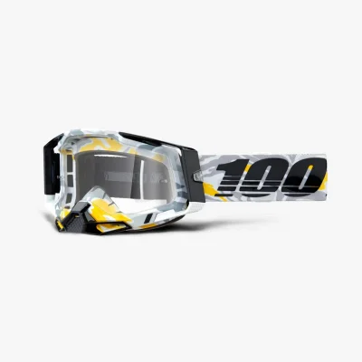 Gogle Racecraft 2 Korb biały/szary/czarny/żółty szybka przeźroczysta - 100 Procent