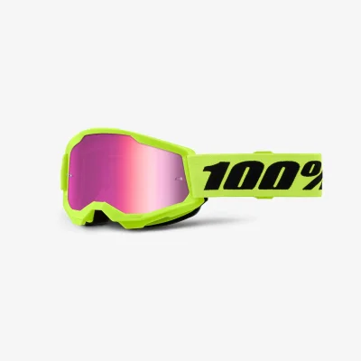 Gogle Strata 2 Youth Junior Neon Yellow żółty fluo/czarny szybka różowe lustro - 100 Procent