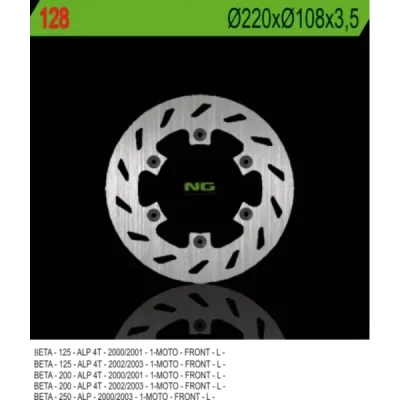 Tarcza hamulcowa NG przód Beta 125 200 250 ALP 00-03 (NG128) Tarcza hamulcowa NG przód Beta 125 200 250 ALP 00-03 (NG128)