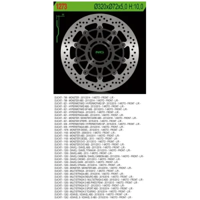 Tarcza hamulcowa NG przód Ducati 796 821 1078 1100 1200 11-16 (NG1273) Tarcza hamulcowa NG przód Ducati 796 821 1078 1100 1200 11-16 (NG1273)