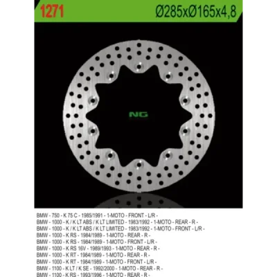 Tarcza hamulcowa BMW K 75C/RT/S '94-'96, K 100 '84-'93, K1100 '92-'00 285x165x4,8 10x5,5mm przód/tył - NG