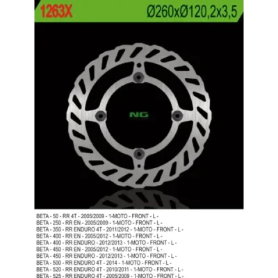 Tarcza hamulcowa NG przód Beta 50 350 400 450 498 500 RR ENDURO (NG1263X) Tarcza hamulcowa NG przód Beta 50 350 400 450 498 500 RR ENDURO (NG1263X)