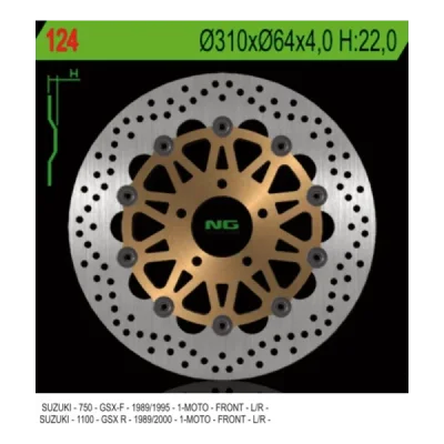 Tarcza hamulcowa NG przód Suzuki GSXR 1100 89-00 GSXR 750 89-95 (NG124) Tarcza hamulcowa NG przód Suzuki GSXR 1100 89-00 GSXR 750 89-95 (NG124)