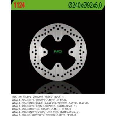 Tarcza hamulcowa NG tył Yamaha X-CITY 125 08-12 250 07-17 X-MAX 125 250 05-09 (NG1124) Tarcza hamulcowa NG tył Yamaha X-CITY 125 08-12 250 07-17 X-MAX 125 250 05-09 (NG1124)
