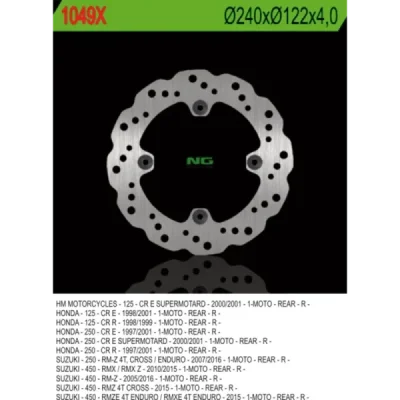 Tarcza hamulcowa NG tył Suzuki RMZ 450 05-16 Honda CR 125 98-99 CR 250 97-01 RMZ 250 07-16 (NG1049X) Tarcza hamulcowa NG tył Suzuki RMZ 450 05-16 Honda CR 125 98-99 CR 250 97-01 RMZ 250 07-16 (NG1049X)