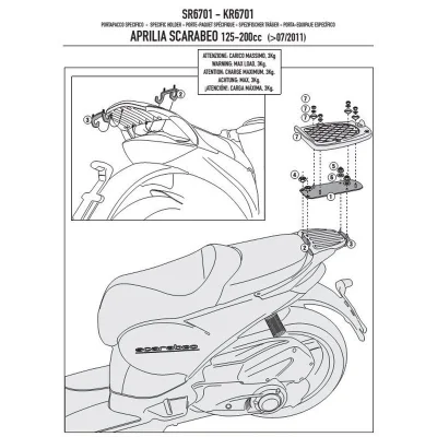 Stelaż kufra centralnego Aprilia Scarabeo 125/200 '11-'15 bez płyty - Kappa