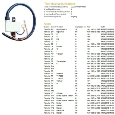 Cewka zapłonowa Yamaha PW/DT/TT/TW/XT/YFM/YFS 50-250 DZE