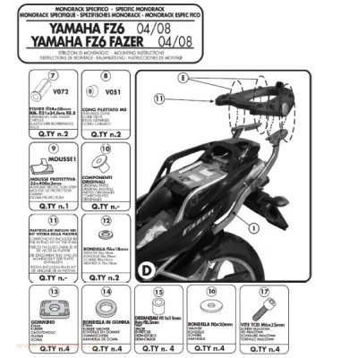 Stelaż kufra centralnego FZ6/FZS 600 Fazer '04-'06, FZ6 S2/FZ6 600 Fazer S2 '07-'11 bez płyty - Kappa
