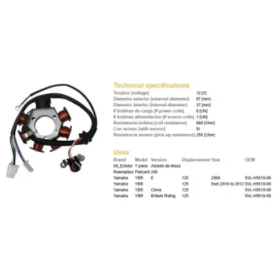 Dze Uzwojenie Alternatora Stator Yamaha Ybr 125 '06-'12 (Oem 5Vl-H5510-00)