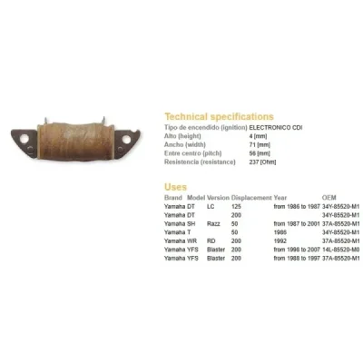 Cewka uzwojenia Yamaha DZE YFS 200 Blaster YFS 200 88-07 (1214-01) Cewka uzwojenia Yamaha DZE YFS 200 Blaster YFS 200 88-07 (1214-01)