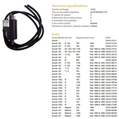 Cewka zapłonowa DZE Suzuki GS 650/750/1100/1150 81-86, GSXR 750 86-92, GSXR 1100 86-92, GV 700/1200 (10258-01) Cewka zapłonowa DZE Suzuki GS 650/750/1100/1150 81-86, GSXR 750 86-92, GSXR 1100 86-92, GV 700/1200 (10258-01)
