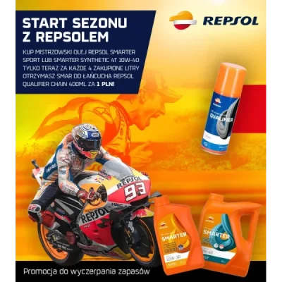 Zestaw Olej silnikowy Smarter Sport MA2 10W40 półsyntetyk 4L Smar do łańcucha Qualifier Chain 400ml - Repsol
