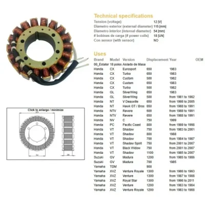 Uzwojenie alternatora Honda CX/NTV/VT/XVZ DZE