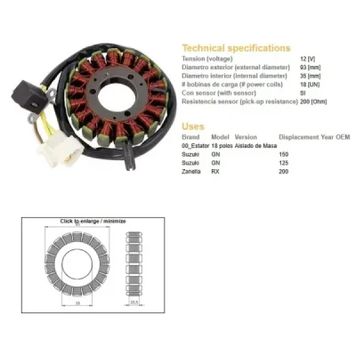 Uzwojenie alternatora stator DZE Suzuki GN 125 150 82-01 - 2867-01