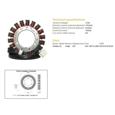 Stator DZE Yamaha XV 535 Virago 87-00 (13015-01)