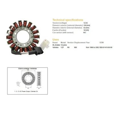 Stator DZE Yamaha YZF 600 R6 99-02 (13013-01) Stator DZE Yamaha YZF 600 R6 99-02 (13013-01)