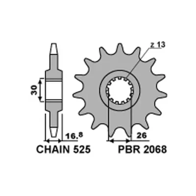Zębatka przód stalowa PBR 2068 16Z rozmiar 525 JTF1370-16 - 20681618NC