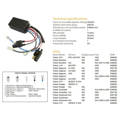 Moduł zapłonowy DZE CDI Polaris 500 00-03 (OEM 3086982, 3087169) (1589-01)