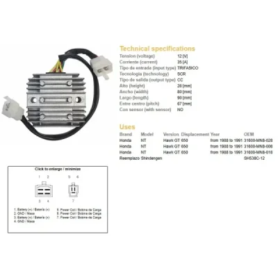 Dze Regulator Napięcia Honda Nt V650 '88-'91 12V 35A (Sh538C-12) (31600-Mn8-008) (31600-Mn8-028) (Esr252) Dze Regulator Napięcia Honda Nt V650 '88-'91 12V 35A (Sh538C-12) (31600-Mn8-008) (31600-Mn8-028) (Esr252)