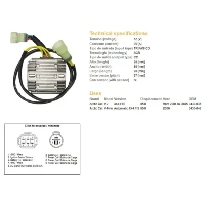Dze Regulator Napięcia Arctic Cat 650 '04-'06 (Oem-0430-035, 0430-046) 12V35A Dze Regulator Napięcia Arctic Cat 650 '04-'06 (Oem-0430-035, 0430-046) 12V35A