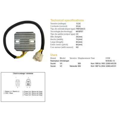 Dze Regulator Napięcia Suzuki Vz 800 Marauder '97-'04, Vx 800 '90-'93 (Sh535C-12) (32800-45C00, 32800-45C01) (Esr560) Dze Regulator Napięcia Suzuki Vz 800 Marauder '97-'04, Vx 800 '90-'93 (Sh535C-12) (32800-45C00, 32800-45C01) (Esr560)