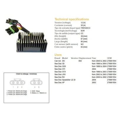 Regulator napięcia DZE Can-Am DS 650 00-02 Sea Doo 3D GSX GTX RX XP LRV 98-04 (10148-01) Regulator napięcia DZE Can-Am DS 650 00-02 Sea Doo 3D GSX GTX RX XP LRV 98-04 (10148-01)