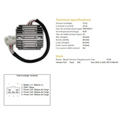 Dze Regulator Napięcia Yamaha Fzs 600 Fazer '02-'03 (5Rt-81960-00) 35A
