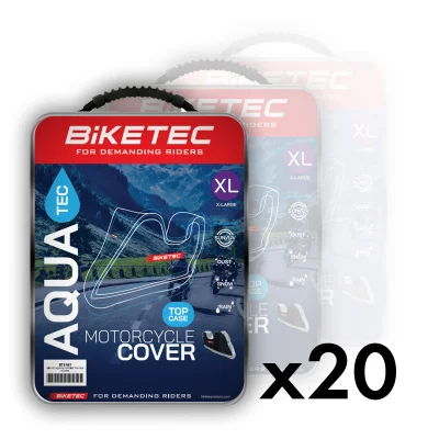 Pokrowce wodoodporne Aquatec na motocykl z miejscem na kufer XL czarny/szary pakiet 20szt - Biketec Pokrowce wodoodporne Aquatec na motocykl z miejscem na kufer XL czarny/szary pakiet 20szt - Biketec