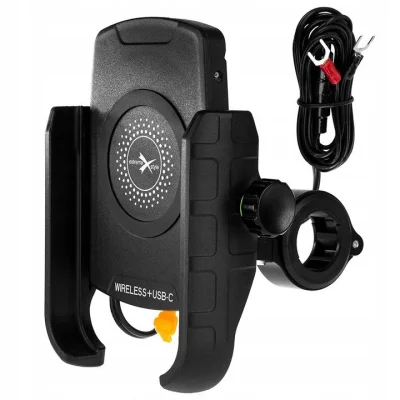 Uchwyt na telefon z ładowarką indukcyjną USB-C Quick Charge na kierownicę/lusterko R9W-PD Metal Wireless-PD - Biketec Uchwyt na telefon z ładowarką indukcyjną USB-C Quick Charge na kierownicę/lusterko R9W-PD Metal Wireless-PD - Biketec