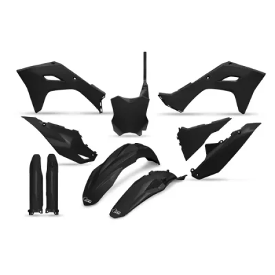 UFO KOMPLET PLASTIKÓW (FULL KIT) Z OSŁONAMI TELESKOPÓW (AMORTYZATORÓW) KAWASAKI KXF 450 '24, CZARNY