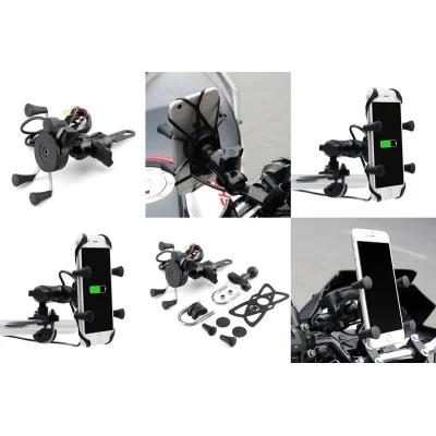 Uchwyt na telefon z ładowarką USB na kierownicę/lusterko Ram-Metal L - Biketec
