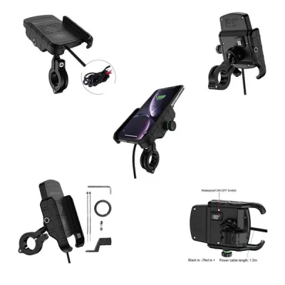 Uchwyt na telefon z ładowarką indukcyjną na kierownicę/lusterko R9W-Metal Wireless - Biketec