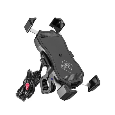 Uchwyt na telefon z ładowarką indukcyjną na kierownicę/lusterko R13W Wireless USB QC - Biketec